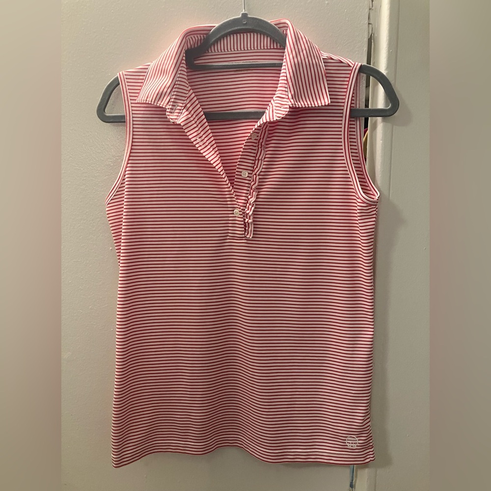 Tory Burch Sport Womens Striped Thin Knit Sleeveless Shirt Top Sz S.